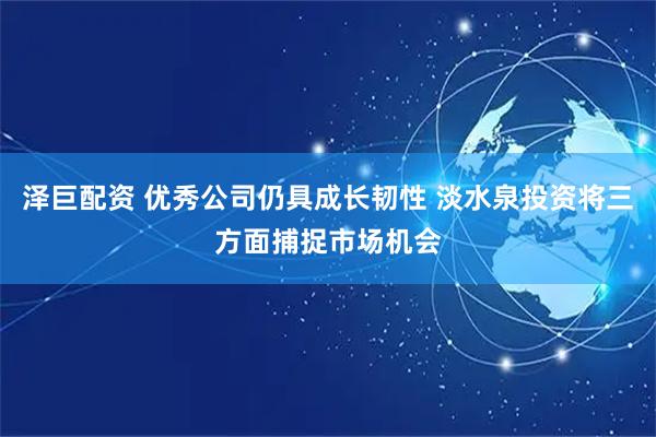泽巨配资 优秀公司仍具成长韧性 淡水泉投资将三方面捕捉市场机会